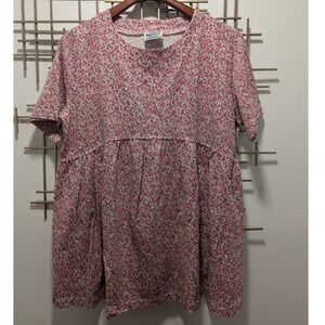 VTG Baby Express Ditzy Floral Print Short‎ Sleeve Tunic Maternity Top Sz L Pink